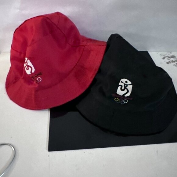 Beijing Olympics 2 Bucket Hats Vintage Rare Blue Red - Picture 2 of 5
